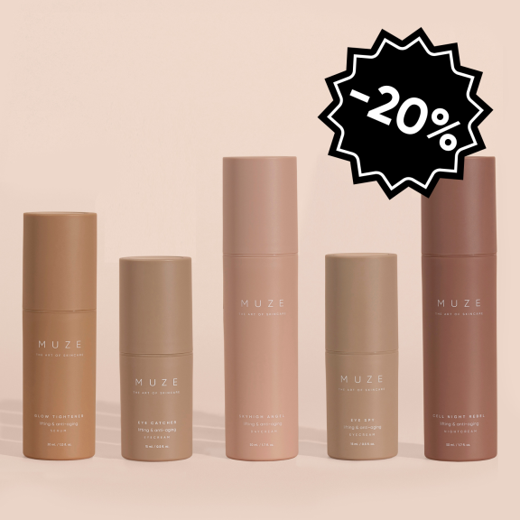 expert collection - muze skincare. glow tightener, eye catcher, skyhigh angel, eye spy, cell night rebel