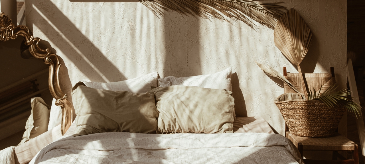 Modern,Boho,Style,Home,Interior,Design.,Bohemian,Bedroom.,Warm,Sunlight